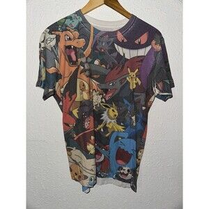 Pokemon Official All-Over Print T-Shirt 2015 Faded Charizard Gengar Adult Size M